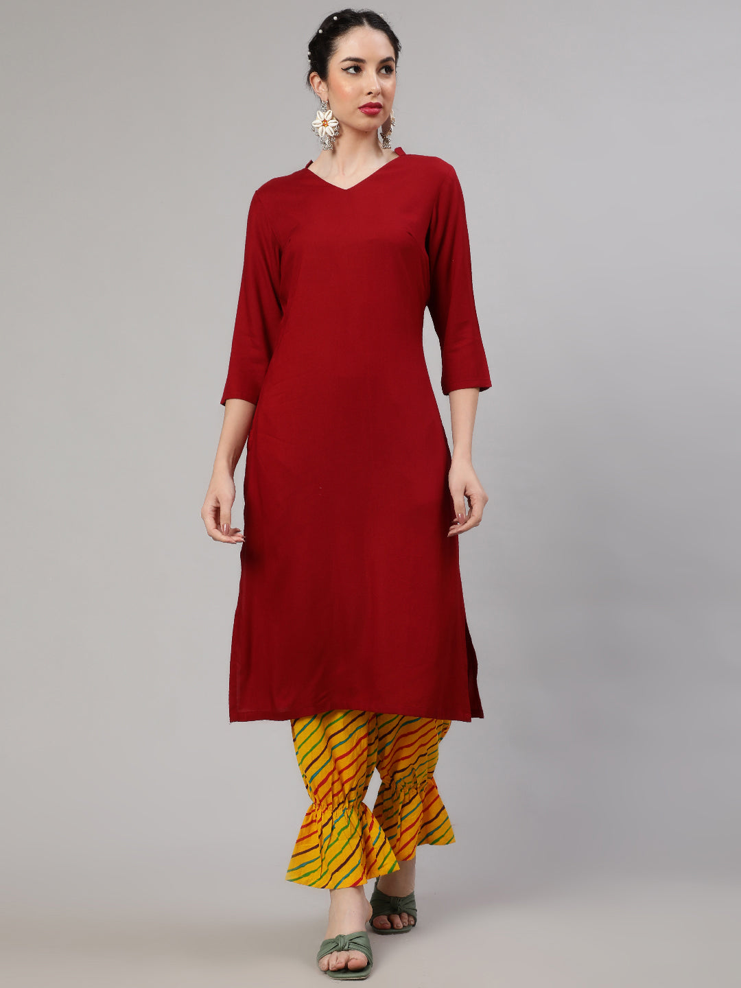 Maroon Kurta With Leheriya Palazzo