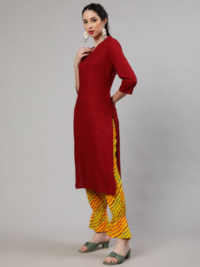 Maroon Kurta With Leheriya Palazzo