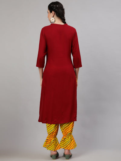 Maroon Kurta With Leheriya Palazzo