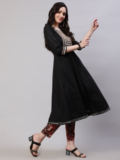 Black Embroidered Anarkali Pant With Dupatta