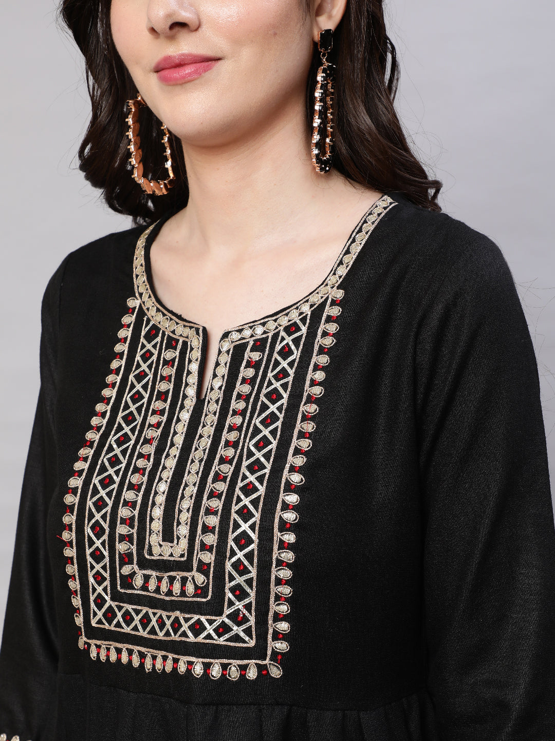 Black Embroidered Anarkali Pant With Dupatta