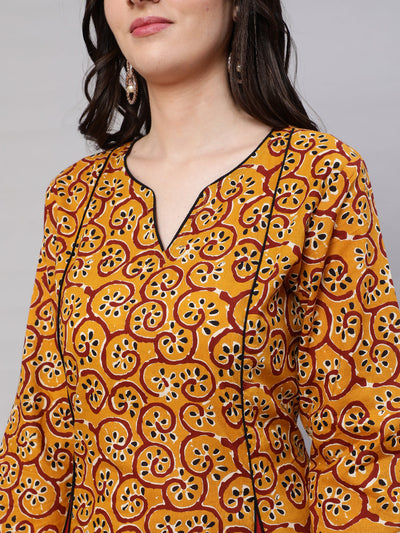 Mustard Printed A-line Kurta With Palazzo