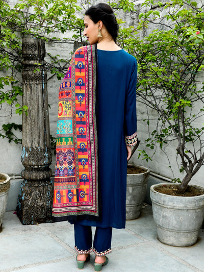 Blue Printed Kurta Pant With Dupatta