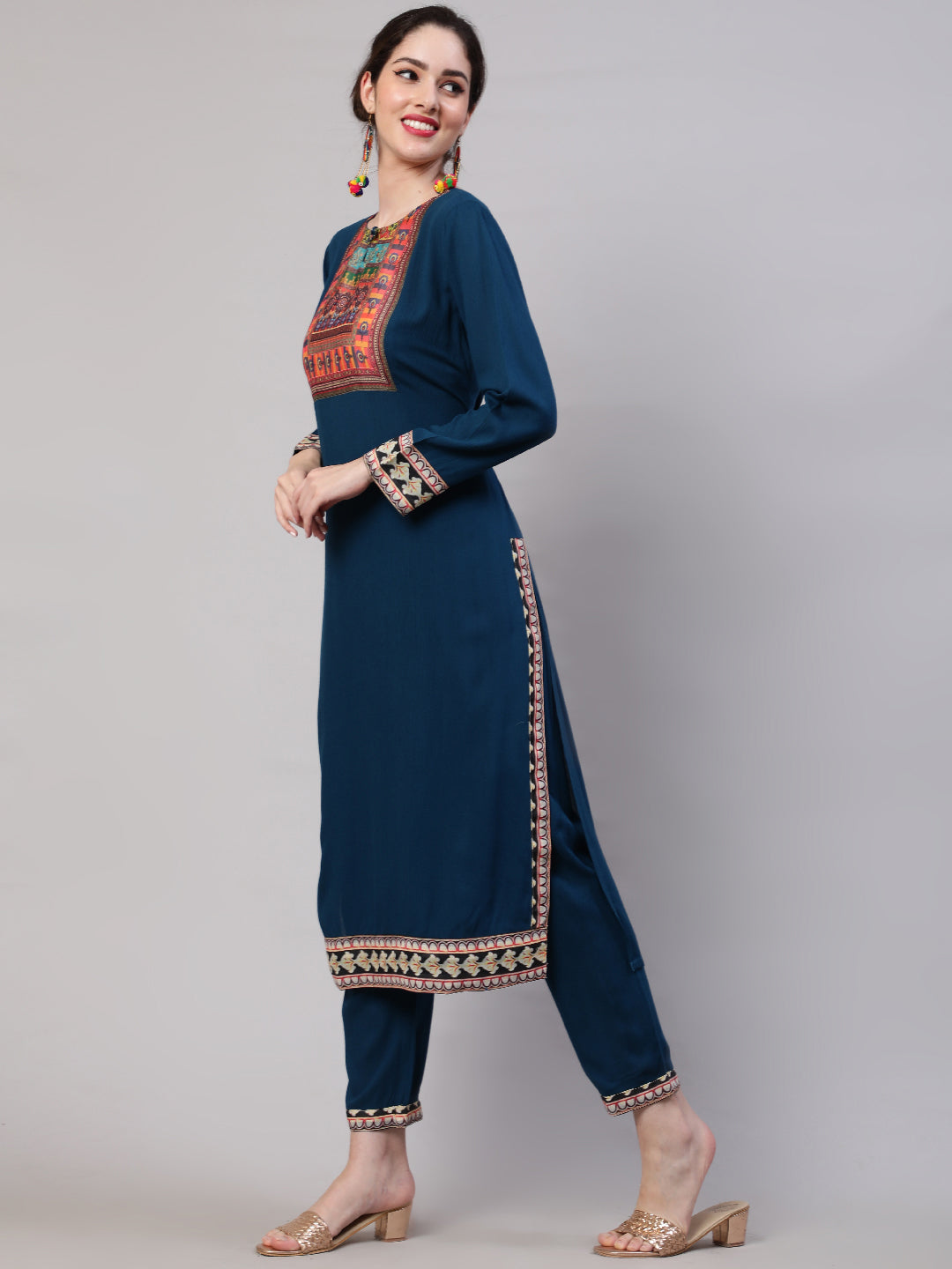 Blue Printed Kurta Pant With Dupatta