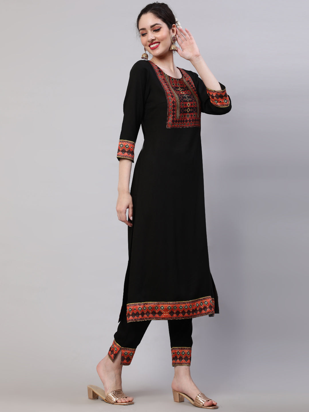 Black Printed Kurta Pant With Dupatta