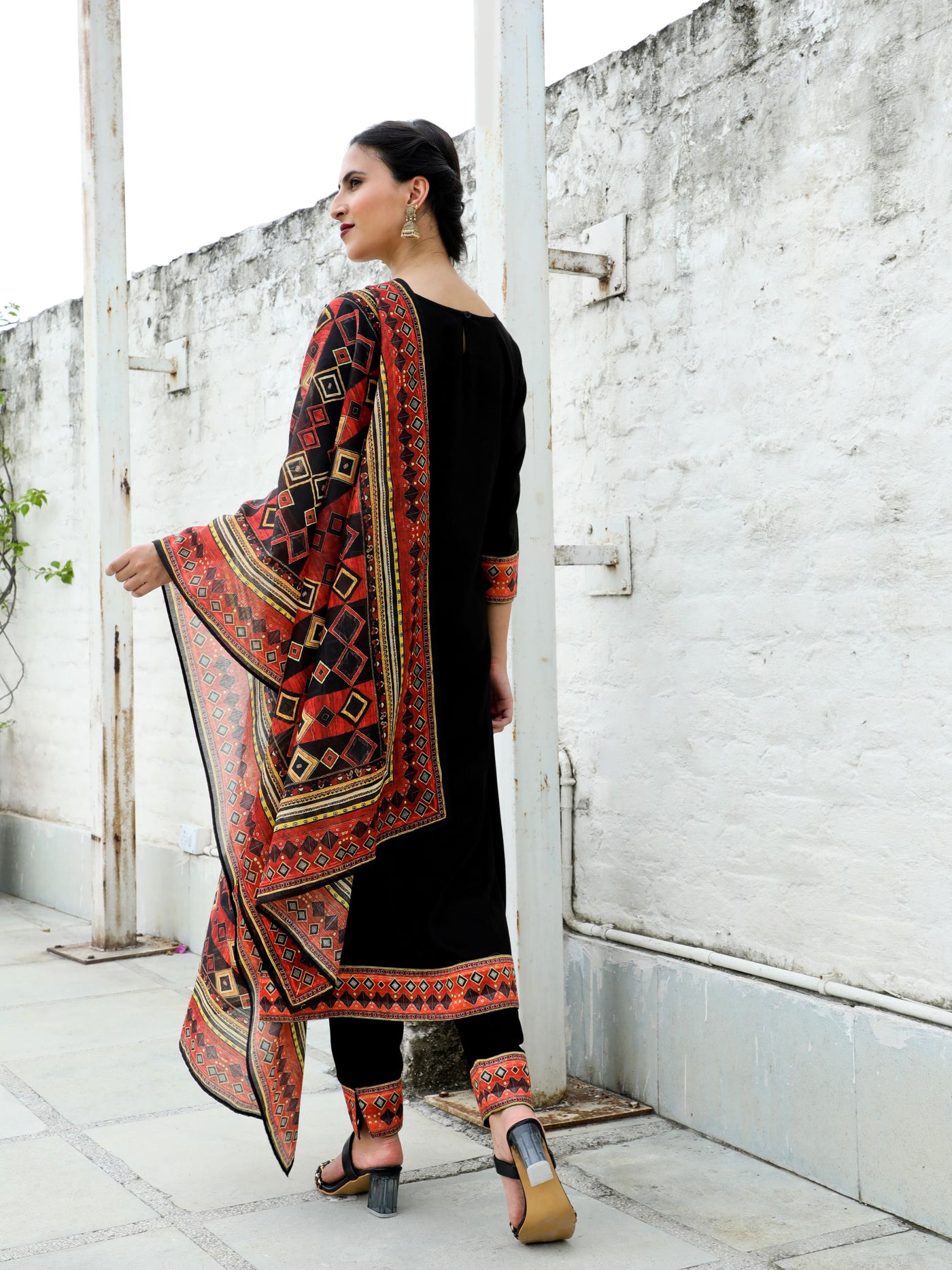 Black Printed Kurta Pant With Dupatta