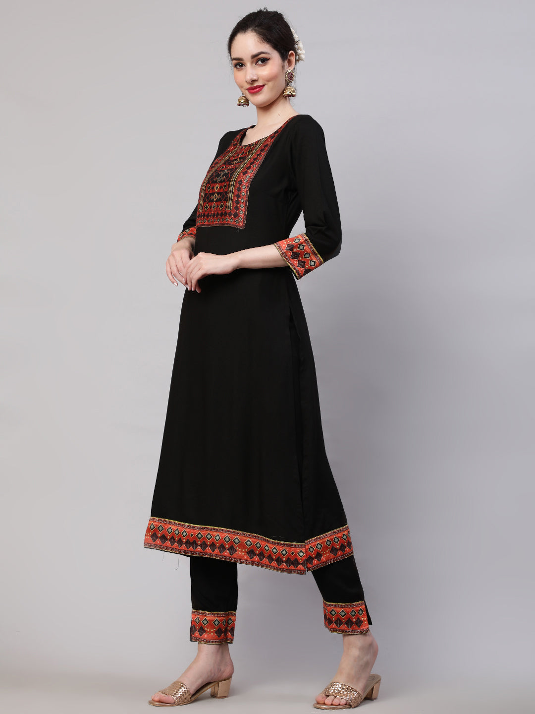 Black Printed Kurta Pant With Dupatta