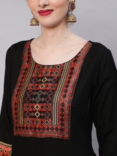 Black Printed Kurta Pant With Dupatta