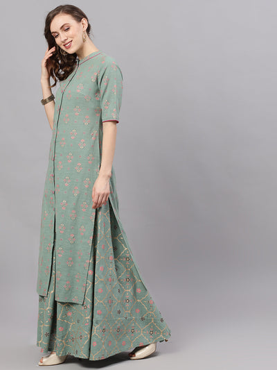 Green Straight Button Down Kurta