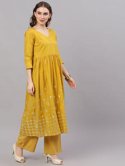 Yellow Embellished Flared Kurta