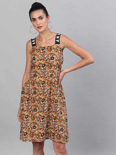 Yellow Floral Print A-Line Dress