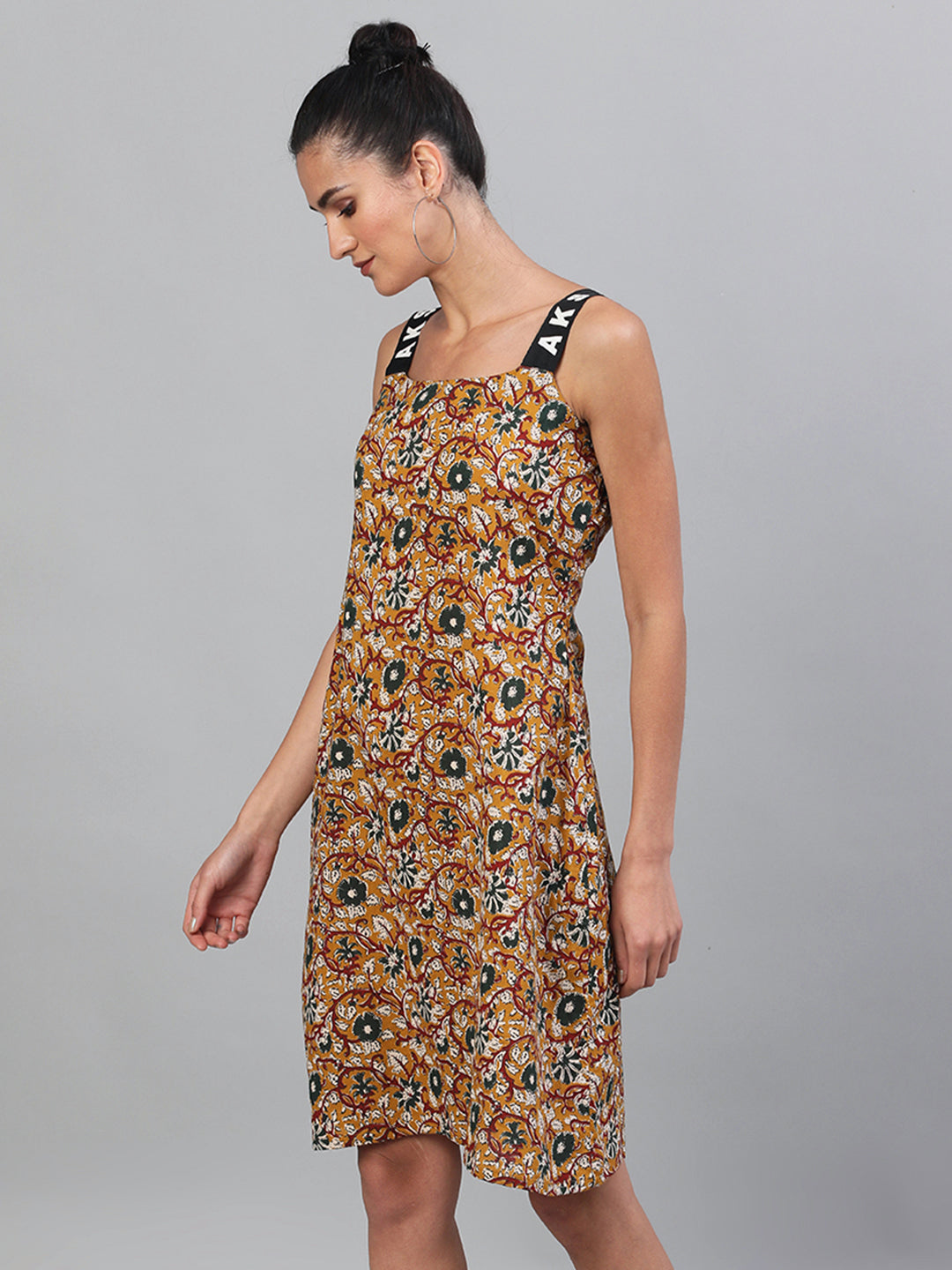 Yellow Floral Print A-Line Dress