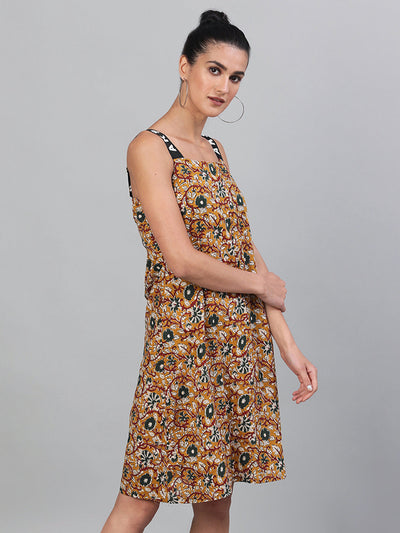 Yellow Floral Print A-Line Dress