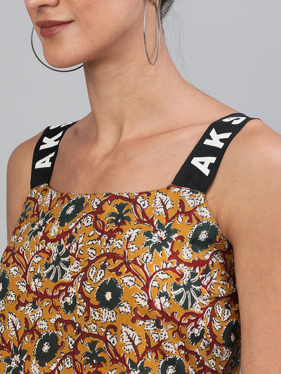 Yellow Floral Print A-Line Dress