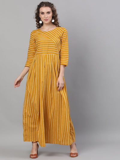 Mustard Striped Box Pleated Maxi Dress