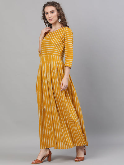 Mustard Striped Box Pleated Maxi Dress