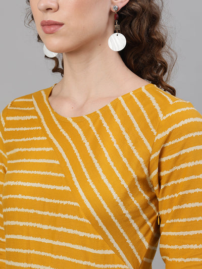 Mustard Striped Box Pleated Maxi Dress