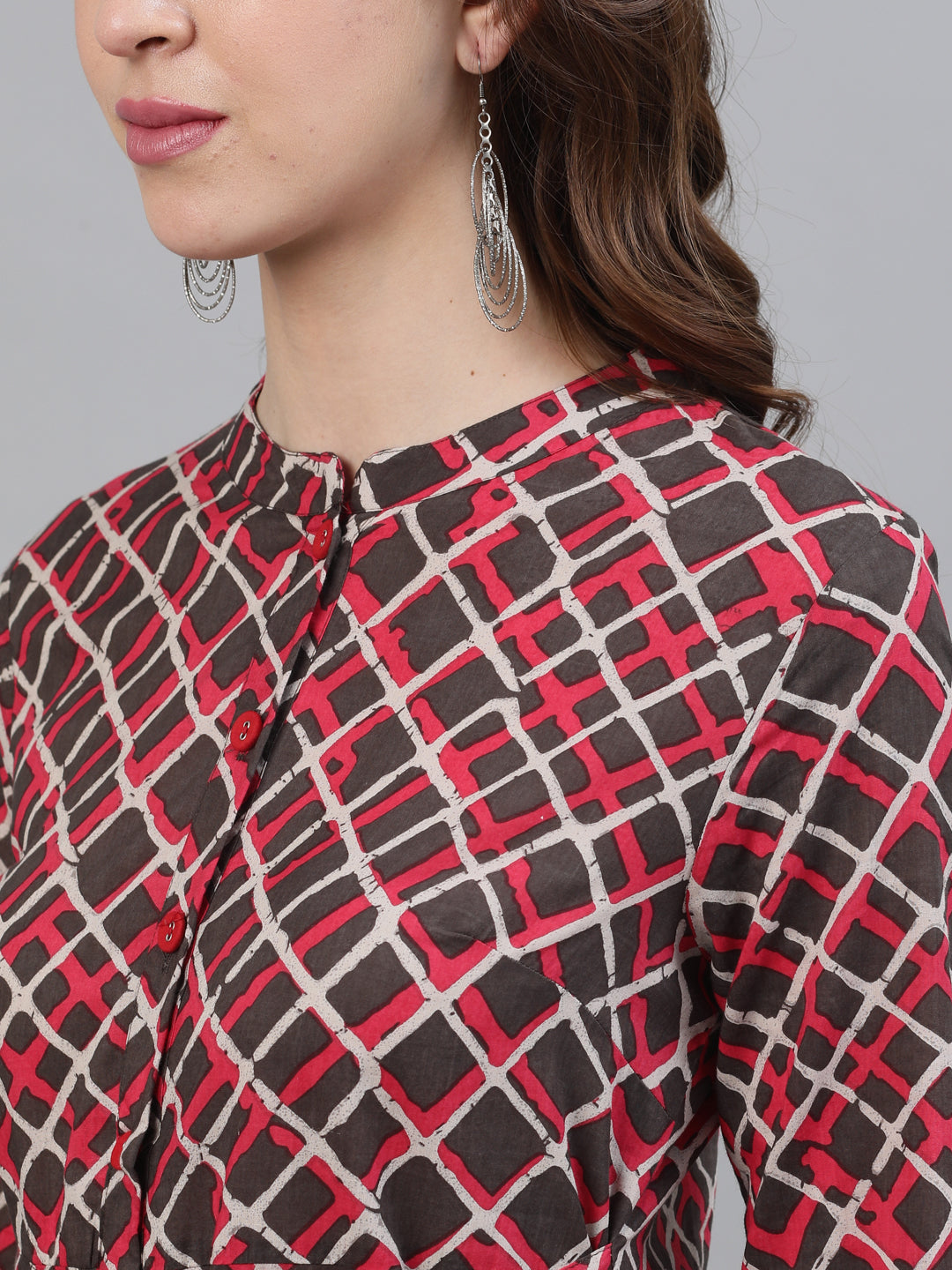 Brown Printed Button Down Midi Dress