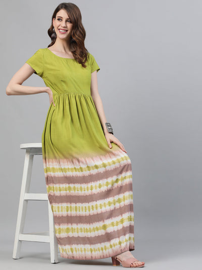 Green Tie & Dye Fit And Flare Dress
