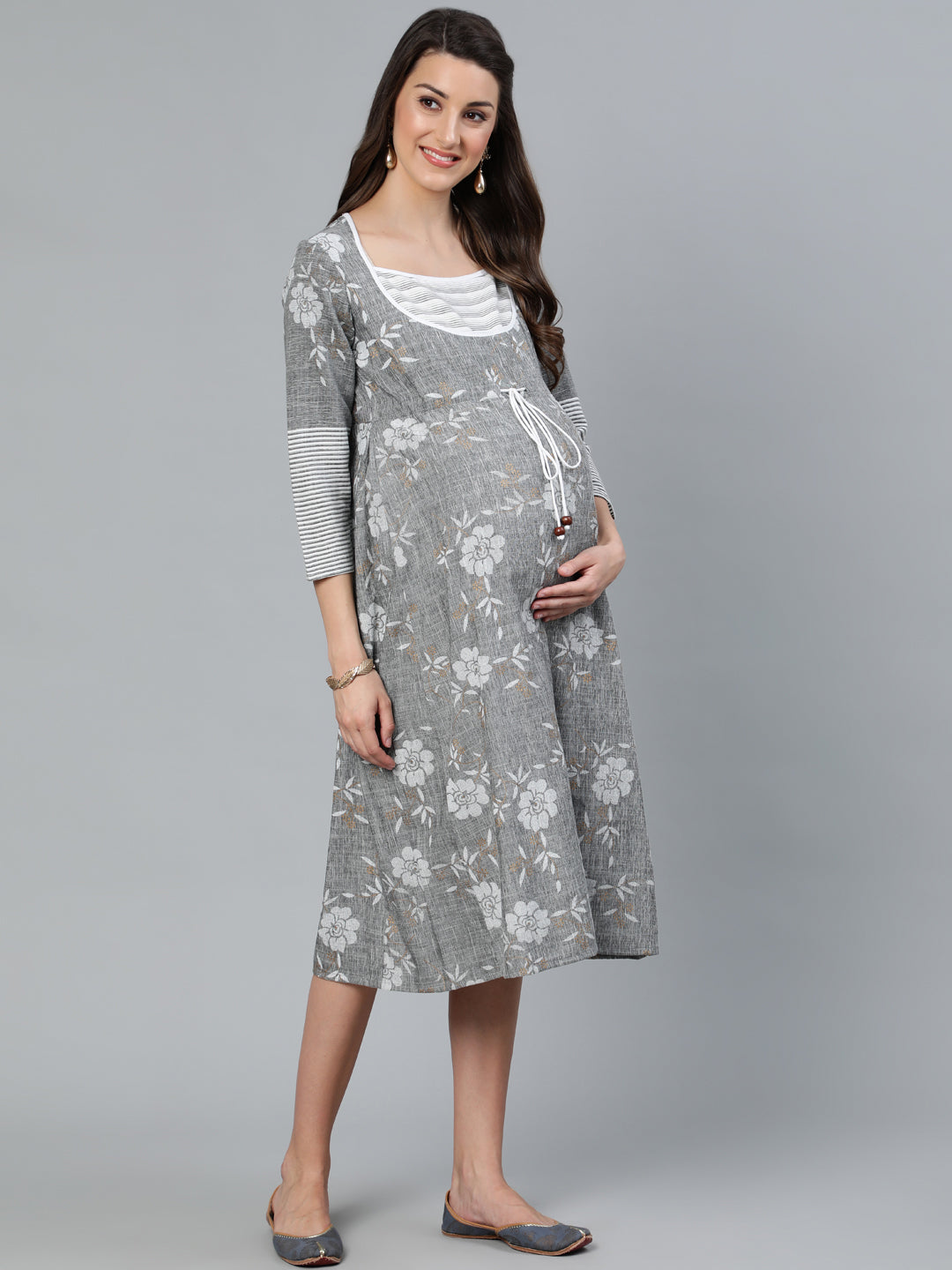 Grey Floral Print Dress