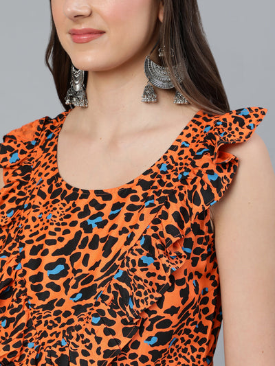 Orange Printed Empire Dress