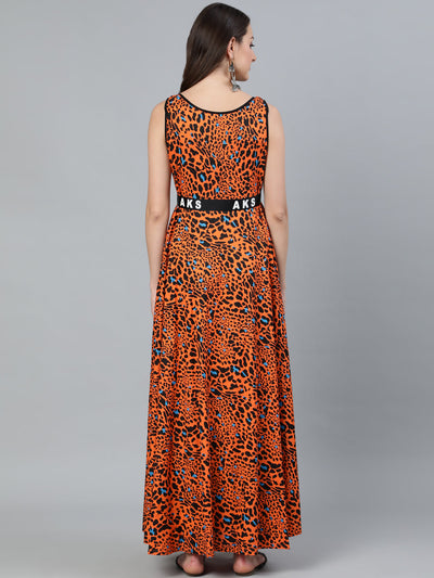 Orange Animal Print Maxi Dress