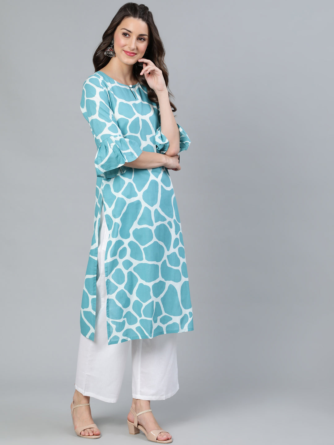 Blue Animal Print Kurta