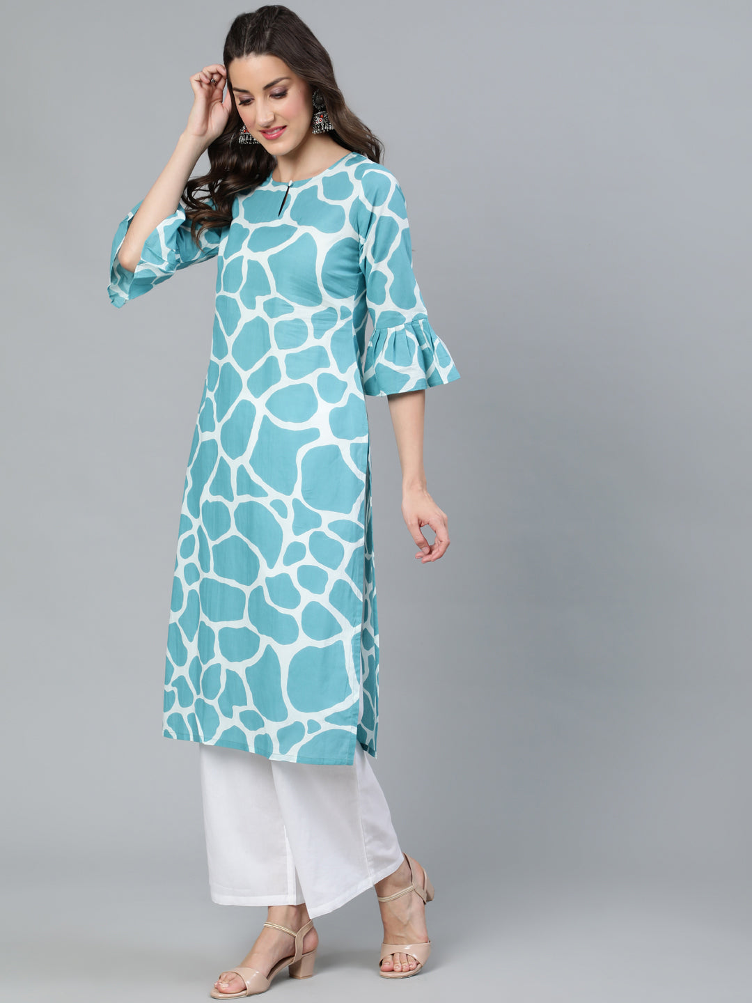 Blue Animal Print Kurta