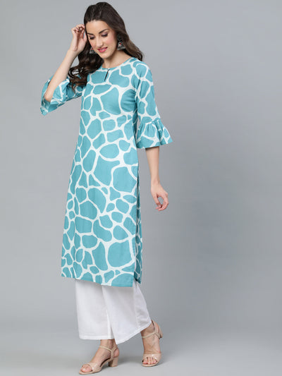 Blue Animal Print Kurta