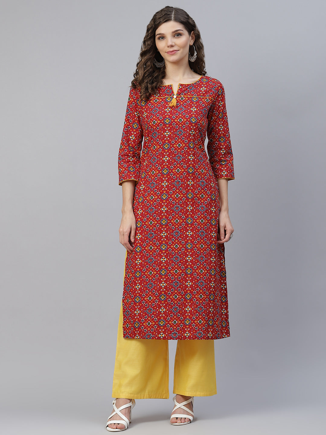 Red Patola Print Straight Kurta