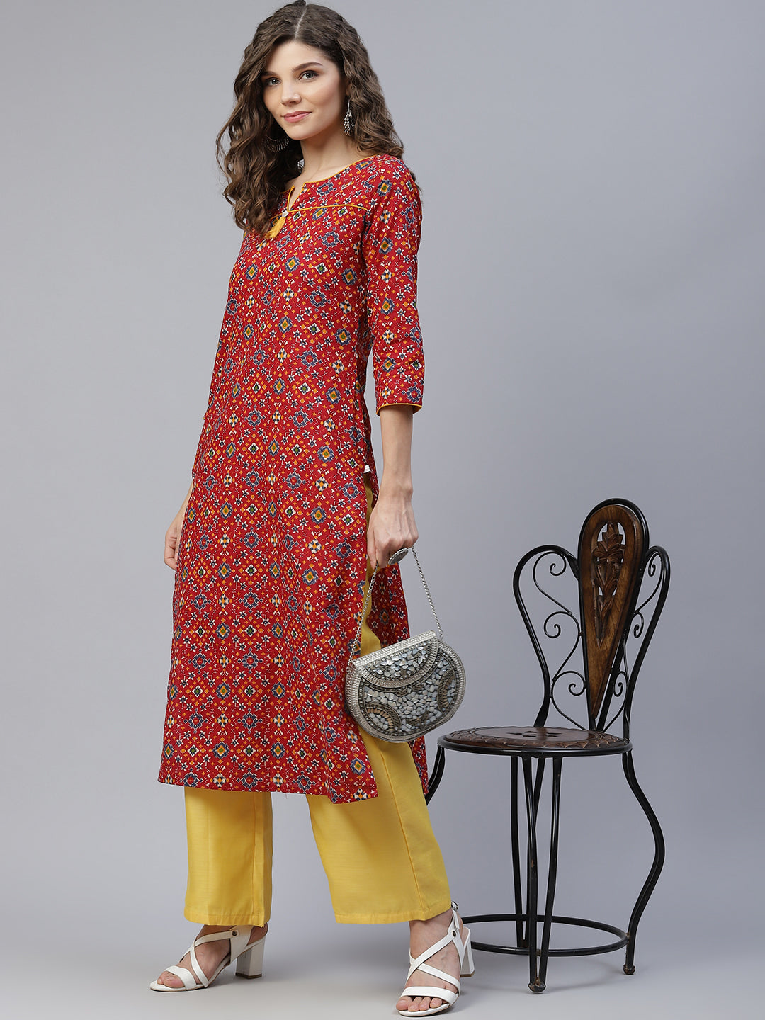 Red Patola Print Straight Kurta