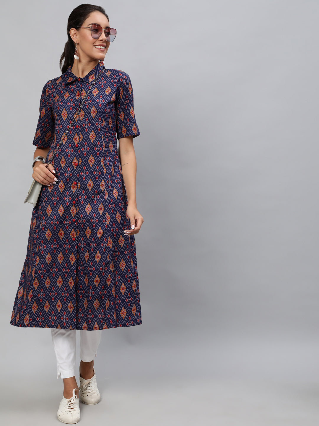 Blue Patola Print A-Line Kurta