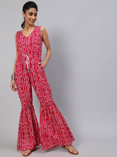 Pink Printed Flared Jumpsuit