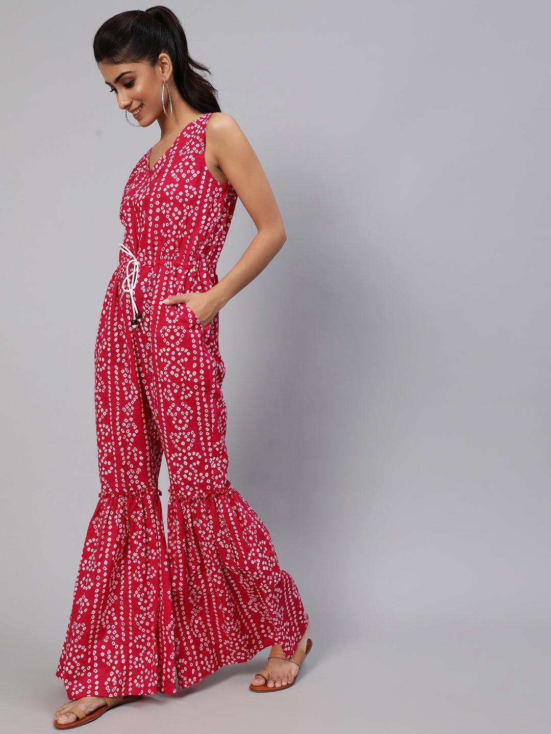 Pink Printed Flared Jumpsuit