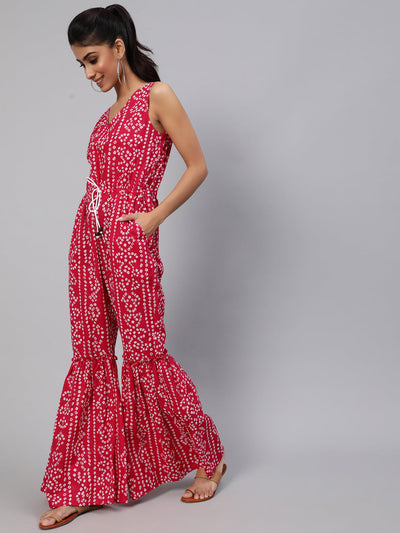 Pink Printed Flared Jumpsuit