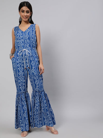 Blue Bandhani Print Jumpsuit