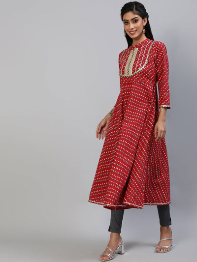 Red Bandhani Print Anarkali