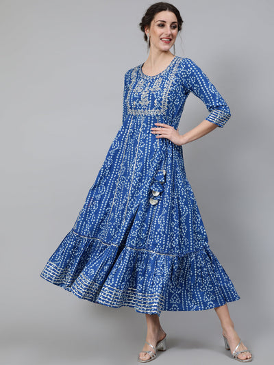 Blue Bandhani Print Maxi Dress