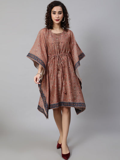 Brown Printed Kaftan Dress