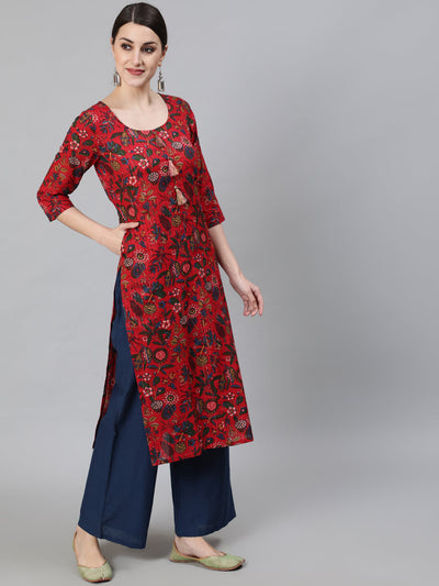 Red Floral Print Kurta