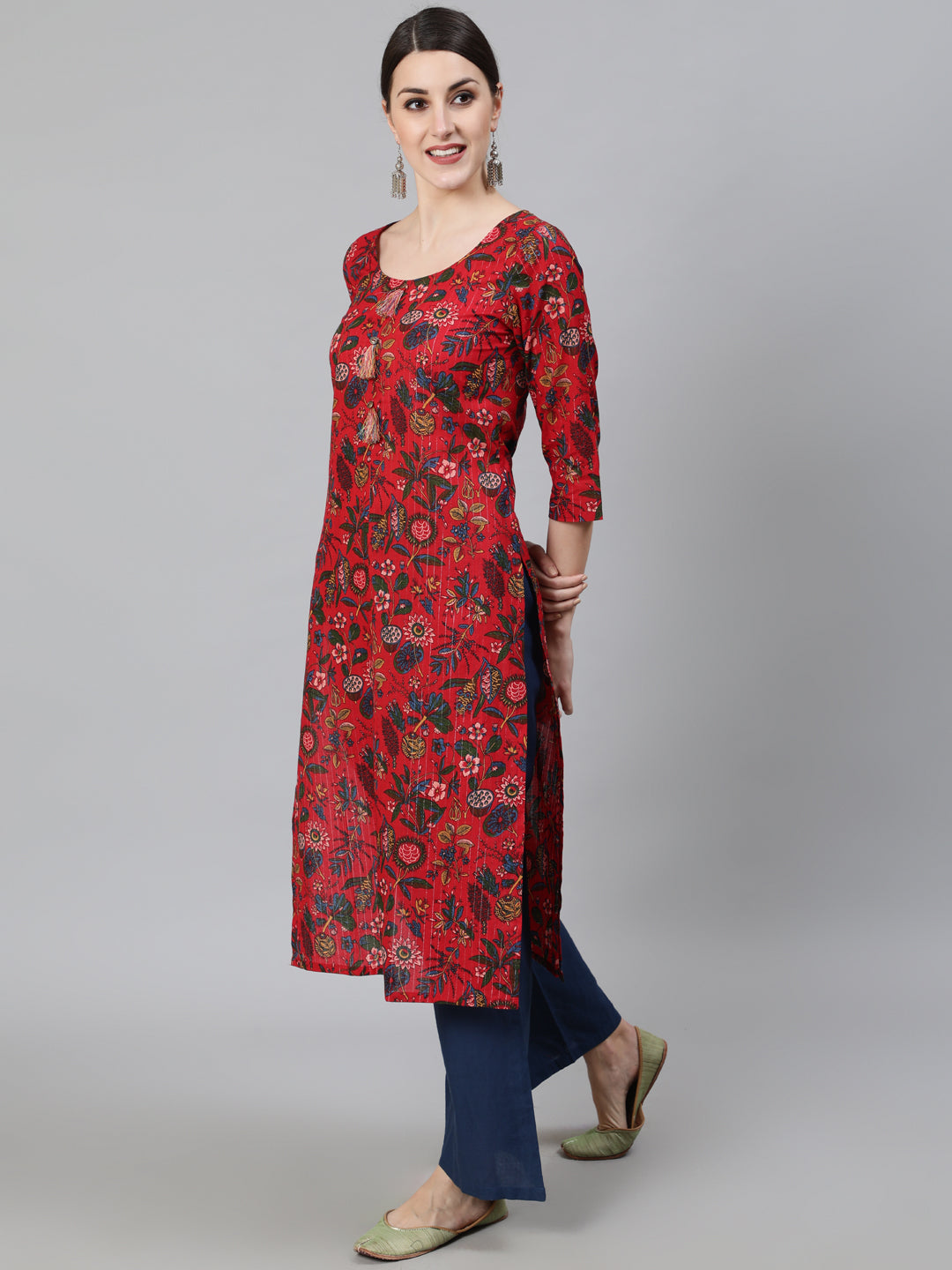 Red Floral Print Kurta