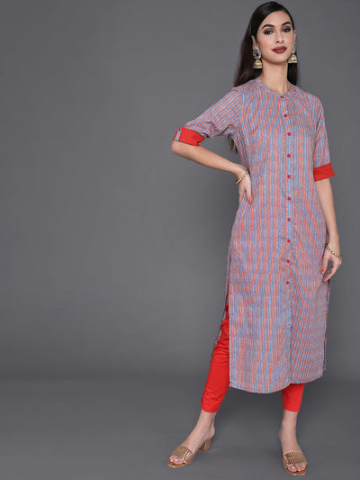 Red Striped Straight Kurta