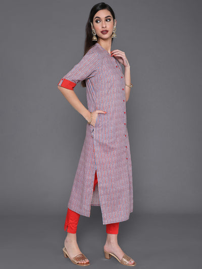 Red Striped Straight Kurta