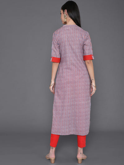 Red Striped Straight Kurta