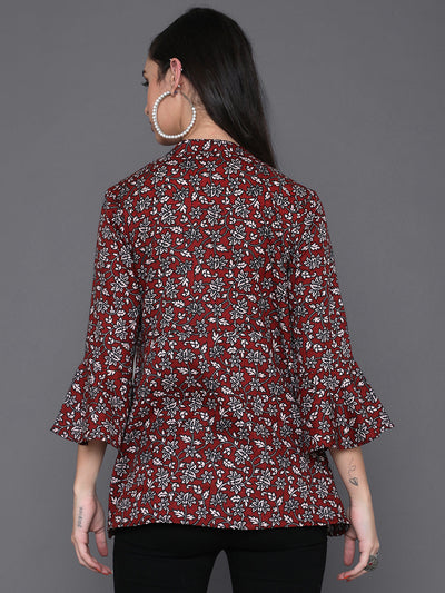 Maroon Floral Print Tunic