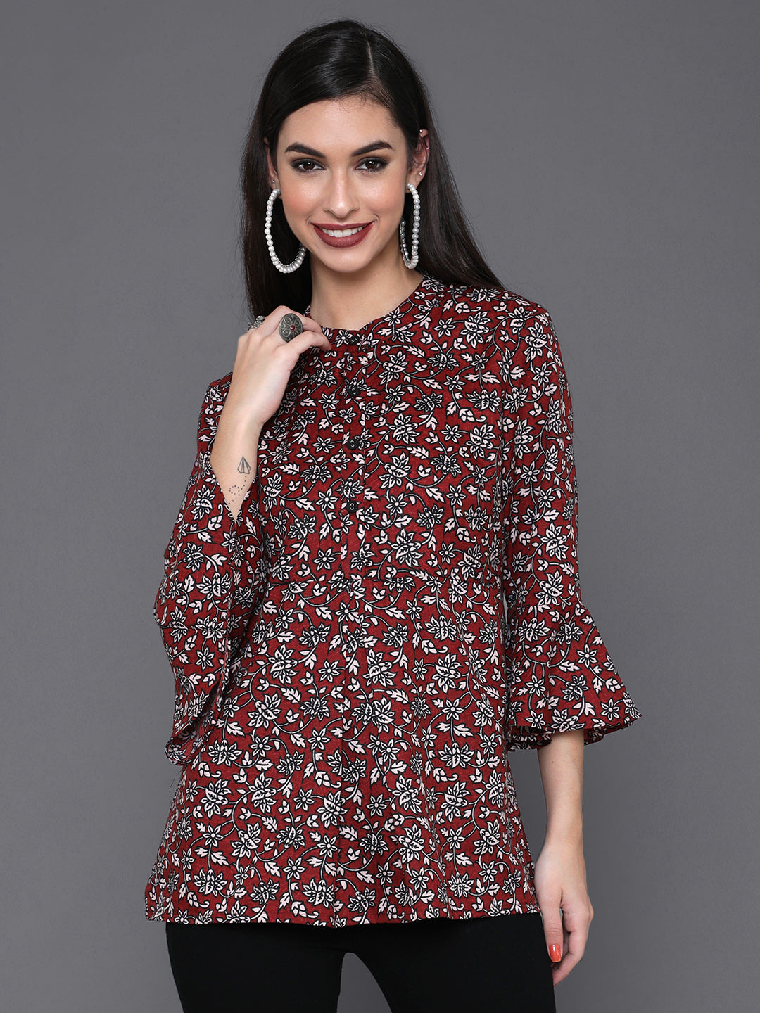 Maroon Floral Print Tunic