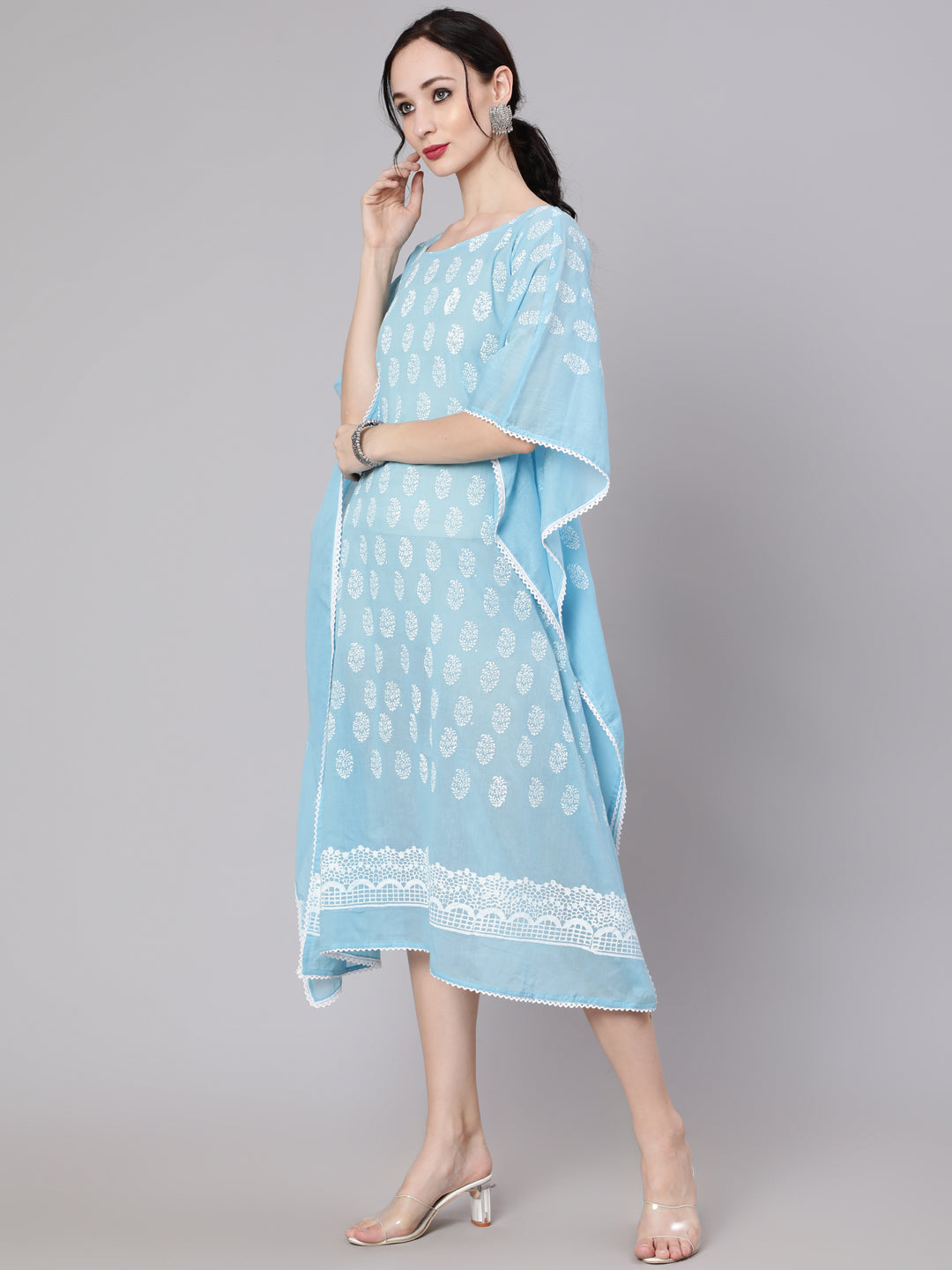 Blue Hand Block Print Kaftan Dress