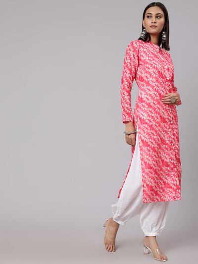 Pink & White Printed Button Down Kurta