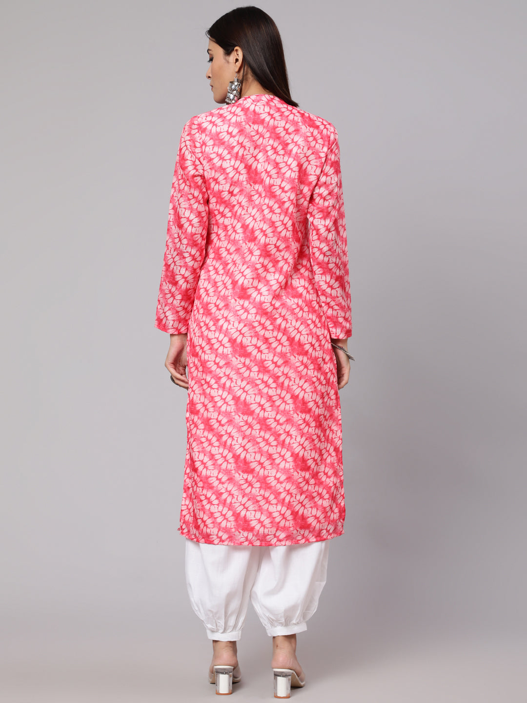 Pink & White Printed Button Down Kurta