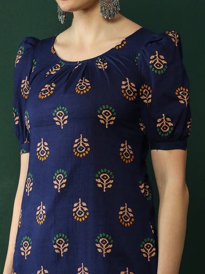 Navy Blue Floral Print Kurta